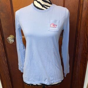 Vineyard Vines girl whale skier Sky Blue Long Sleeve Tee size large